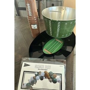 Super Bowl Football Game Day Party Tray Football Cups Bucket and Balloon Arch